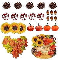 RAYNAG 73 Pieces Fall cake Toppers Thanksgiving cake Decoration Autumn Halloween Festival Cake Decorations Thanksgiving Artificial Pumpkins Sunflowers Maple Leaves for Fall Cake Party Decorations