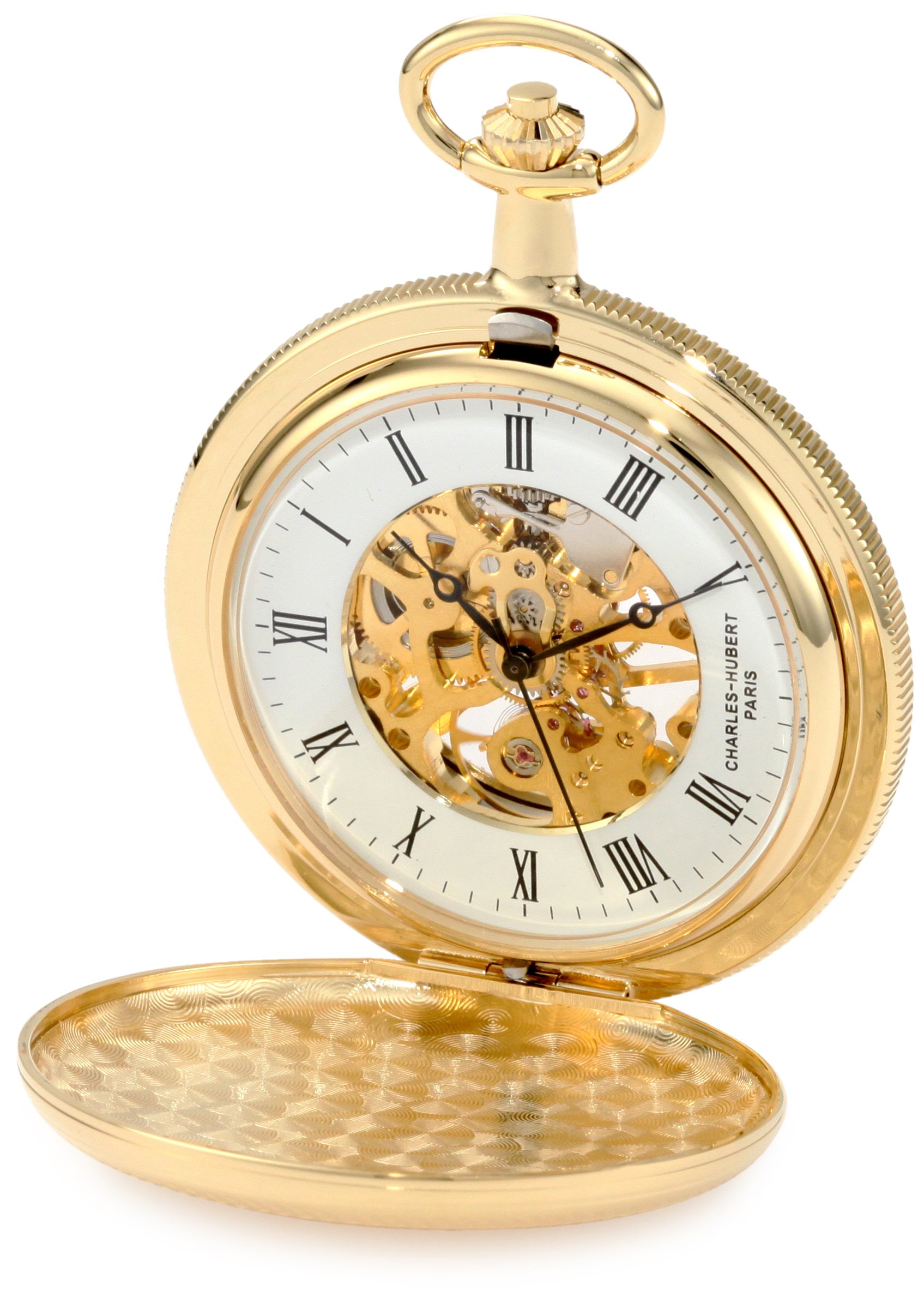Charles-Hubert, Paris 3909-G Classic Collection Gold-Plated Hunter Case Mechanical Pocket Watch