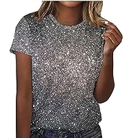 Womens Tops Heart Print Tshirts Short Sleeve Tunic Shirts Summer Casual Loose Crew Neck Pullover Tees Spring Blouses