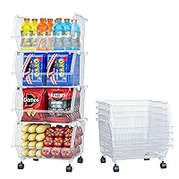Skywin Plastic Stackable Storage Bins Clear - 4 Pack Large Open Front Storage Bins For Toy Organizers and Storage Bins For Pantry, Kitchen, and Bathroom Essentials