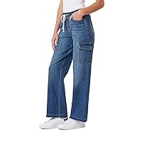 WallFlower Women's Tomboy Relaxed Cargo Denim Mid-Rise Insta Stretch Juniors Jeans