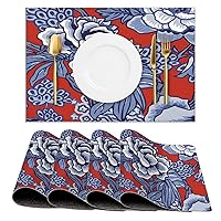 Red and Blue Chinoiserie Floral Placemats Set of 4 PCS Place Mat for Kitchen Dining Table Washable Place Mats Heat-Resistant Non-Slip Table Mats