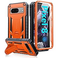 FNTCASE for Google Pixel 8 Case: Shockproof Military Grade Protection Phone Cover with Built-in Kickstand | Drop Proof Hybrid Matte Textured Protective Cell Shell - Orange 6.1 Inch