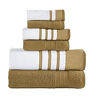 Modern Threads 6 Piece Set, 2 Bath Towels, 2 Hand Towels, 2 Washcloths, Quick Dry White/Contrast Reinhart Mustard