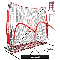 Baseball Net, 7x7ft Baseball Softball Practice Net with Large Ball Collection System, Pitching Net with Batting Tee, 2 Strike Zone, Carry Bag, Baseball Nets for Batting Hitting Pitching