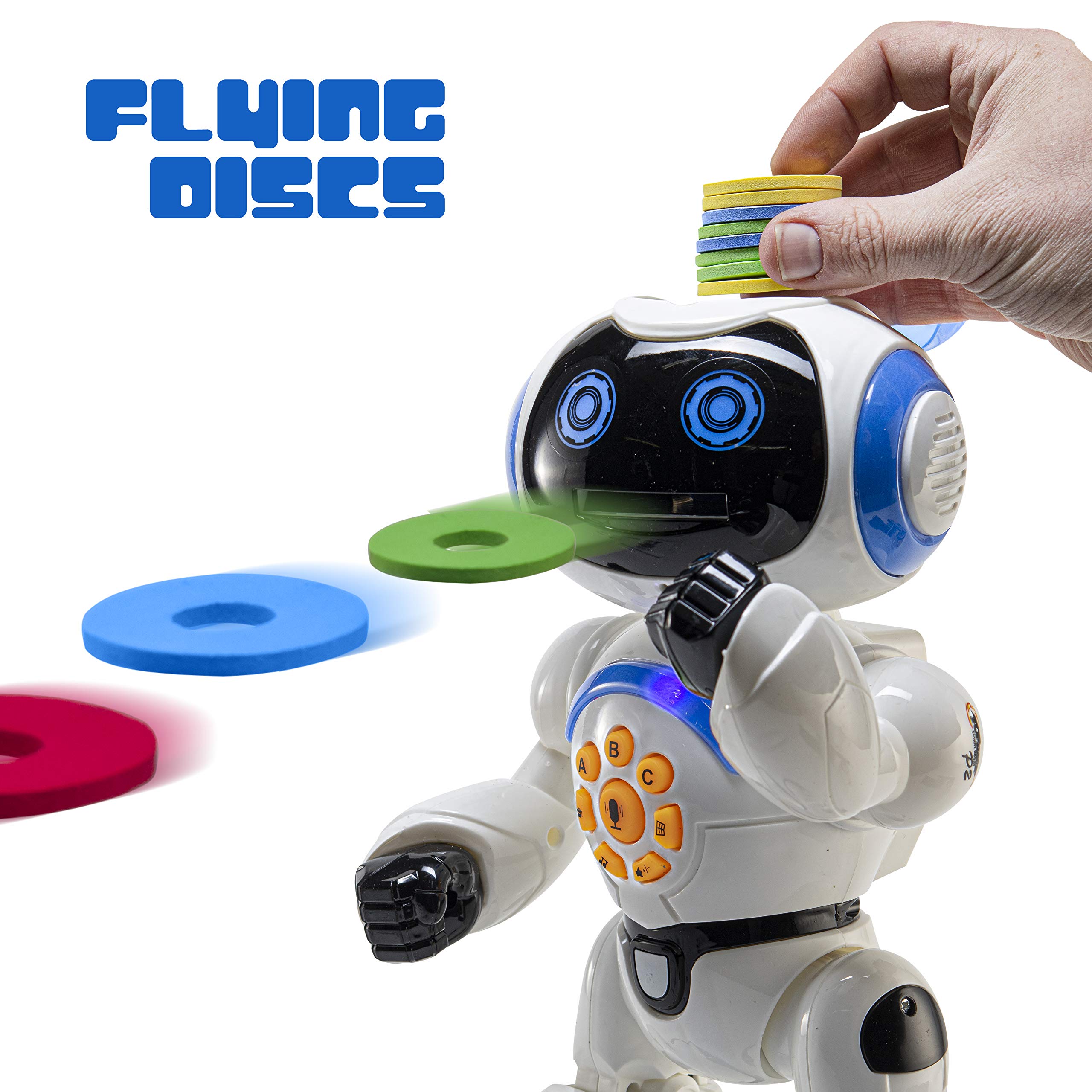 Top Race Remote Control Robot Toys with LED Lights - Interactive Programmable Birthday Gift for Kids - Moving, Dancing, Talking and Play Flying Disc - Rechargeable 12