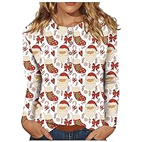 Christmas Womens Tops Dressy Casual Versatile Long Sleeve Shirt Button Crew Neck Cute Sweatshirt Trendy Clothes