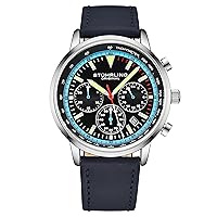 Stuhrling Original Mens Dress Watch Chronograph Analog Watch Dial with Date - Tachymeter 24-Hour Subdial Mens Leather Strap - Watches for Men Rialto Collection (Black-Blue)
