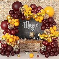 170Pcs Magical Wizard School Balloons Garland Party Decorations Burgundy Confetti Balloons Metallic Gold Balloons for Kids Birthday Party Magical Theme Baby Shower Supplies Favors