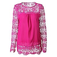 Andongnywell Women's Floral Lace Hollow Top Womens Long Sleeve T Shirt Women Casual Lace Tops Loose Tunic Blouse Shirts
