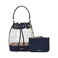 Anne Klein Womens Anne Klein Ring Logo Bucket crossbody, Clear Ak Logo Print Distant Mountain, One Size US