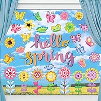 118 Pieces Hello Spring Window Clings Stickers Spring Flower Butterfly Window Decals for School Home Kids Spring Birthday Party Supplies Baby Shower Anti-Collision Decoration