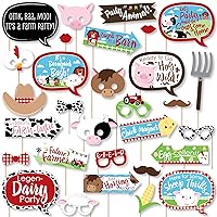 Big Dot of Happiness Funny Farm Animals - Barnyard Baby Shower or Birthday Party Photo Booth Props Kit - 30 Count