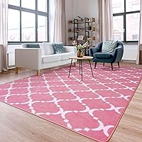 Modern Geometric Area Rug for Bedroom Living Room, 4x6 Distressed Memory Foam Indoor Carpet, Washable Non-Slip Rug Room Decor for Boys, Girls, Kids, Pink/White