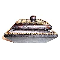Ashtray Thai Carved Handicraft Square Mango Wood with Elephant Silver Plated and Covered by Bamboo with Lid Wooden Ashtray