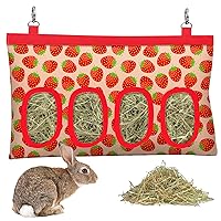 Rabbit Hay Feeder, Bunny Hay Bag for Rabbits,Rabbit Feeder Fabric Bag Feeder Storage Bag,4 Holes 600D Oxford Cloth Fabric Hanging Hay Feeder Bag for Small Animal,Hay Guinea Pig(Strawberry)