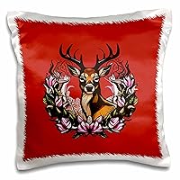 Arkansas Deer with Antlers and Apple Blossom Tattoo Art - Pillow Cases (pc-384040-1)