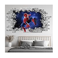 Superhero Wall Decal, Hole in the Decal, Superhero Space Vinyl Murals, Superhero Boys Bedroom Decor C2201