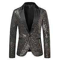 Men's Shiny Suit Jacket Sequin Beaded Blazer Slim Fit Dress Coat One Button Tuxedo for Party Wedding Prom Dinner
