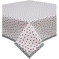 Freckled Sage Dot Red Oilcloth Tablecloth with Black Gingham Trim You Pick The Size
