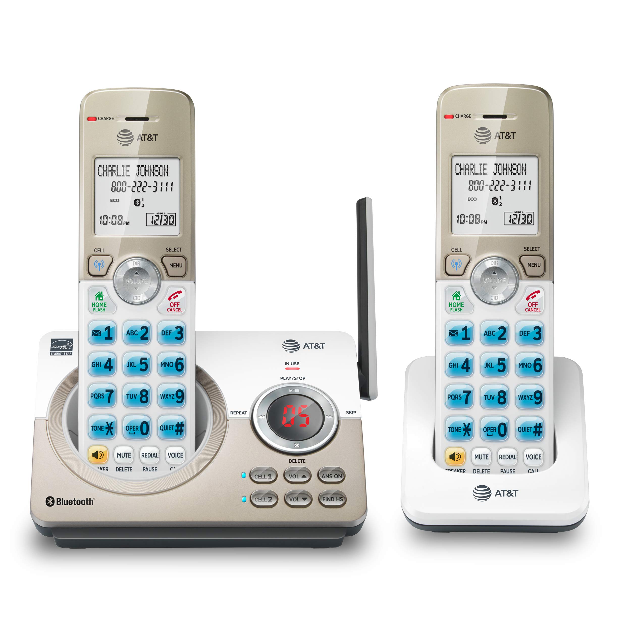 AT&T DL72219 DECT 6.0 2-Handset Cordless Phone for Home with Connect to Cell, Call Blocking, 1.8