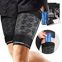 Thigh Compression Support Sleeve (2 Per Pack) with Hot & Cold Gel Pack for Hamstring & Quadricep Muscle Strains & Injury, Men & Women, Two Adjustable Compression Straps, Non-Slip (L)