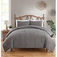 Queen Size Comforter Set 3 Piece Waffle Weave Ultra Soft Bedding Collection with Shams, Queen, Dark Gray(Pack of 1)