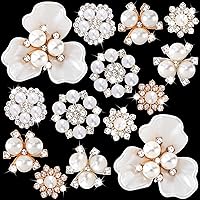 14 PCS Pearl Flower Buttons Vintage Pearl Brooch for Jewelry Making,Wedding Rhinestone Button Covers Embellishments for Women DIY Clothes Bags Shoes Decoration