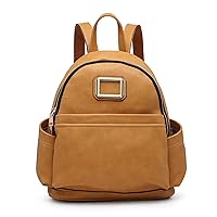 Small Faux Leather Casual Plain Leather Backpack (Brown)