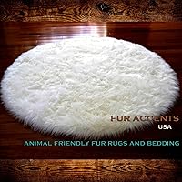 Faux Fur Sheepskin Round Throw Rug/Area Rug/Off White Shaggy Throw Carpet/Pelt Rug/New (3 ft diameter)