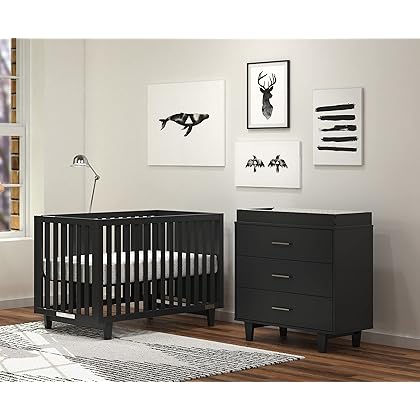 Child Craft Tremont Crib and Dresser Nursery Set, 2-Piece, Includes 4-in-1 Convertible Crib and Changing Table Dresser, Grows with Your Baby (Ebony)