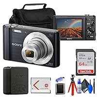 Sony Cyber-Shot DSC-W810 Digital Camera (Black) (DSC-W810/B) + 64GB Memory Card + Case + Card Reader + Flex Tripod + Cleaning Kit + Memory Wallet (Renewed)