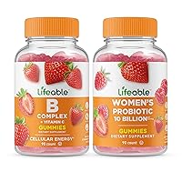 B Complex + Probiotic 10 Billion, Gummies Bundle - Great Tasting, Vitamin Supplement, Gluten Free, GMO Free, Chewable