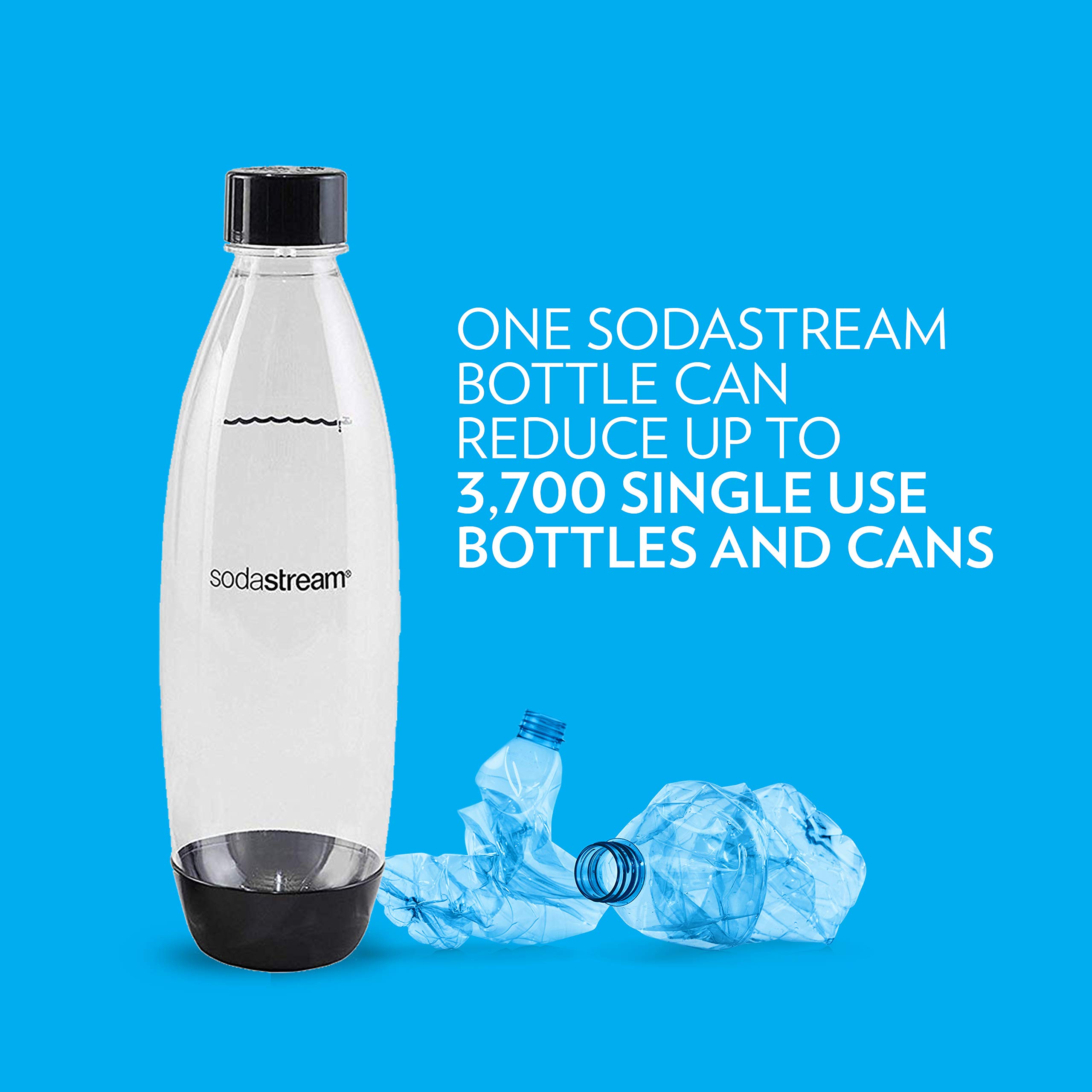 SodaStream 1L Twin Pack Dishwasher Safe Slim Bottle (Black)