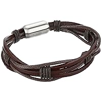 Amazon Collection Men's Bracelet, Brown Leather/Stainless Steel, 8.5