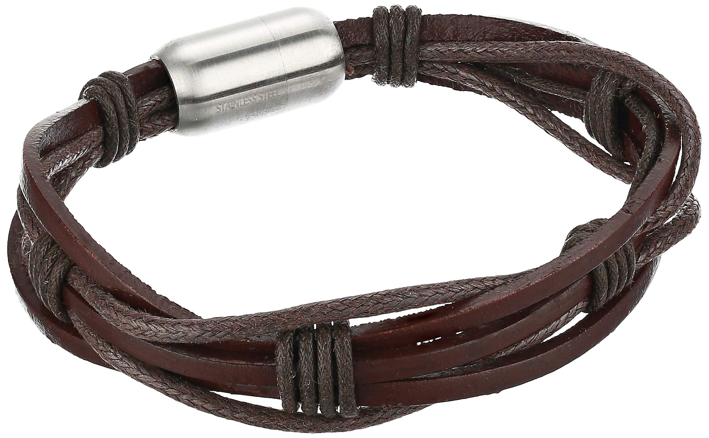 Amazon Collection Men's Bracelet, Brown Leather/Stainless Steel, 8.5