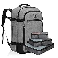Hynes Eagle Travel Backpack 40L Flight Approved Carry on Backpack Men Large Cabin Weekender Laptop Backpack Women 15.6 inches Light Grey with 3PCS Packing Cubes Set Grey