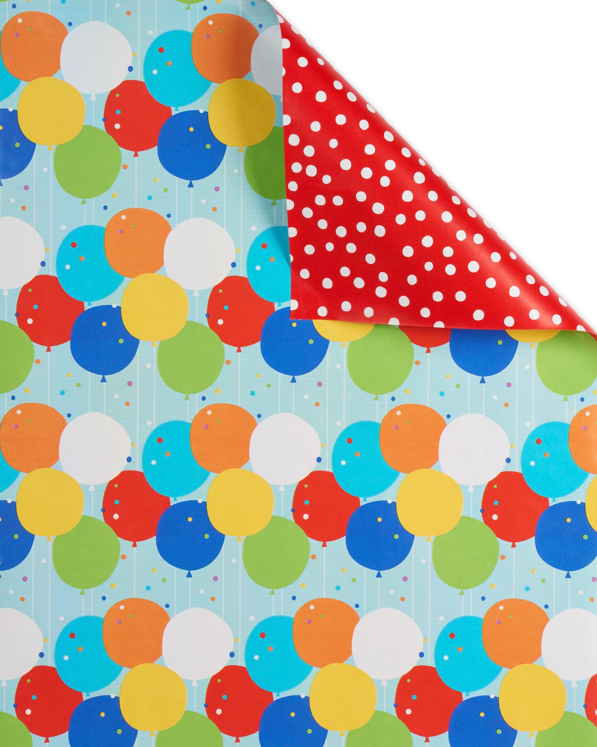 American Greetings Reversible Birthday Wrapping Paper, Stars, Polka Dots, and Balloons (3 Pack, 120 sq. ft)