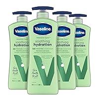 Vaseline Intensive Care Body Lotion Aloe Soothing Hydration 4 Ct for Dry Skin with Ultra-Hydrating Lipids + 1% Aloe Vera Extract 20.3 oz