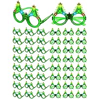 50 Pcs Glitter Christmas Tree Light up Glasses Glow in the Dark Novelty LED Sunglasses Frame Funny Glasses for Adults Christmas Costume Holiday Birthday Party Decoration