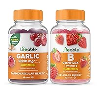 Lifeable Garlic 2000mg + B Complex, Gummies Bundle - Great Tasting, Vitamin Supplement, Gluten Free, GMO Free, Chewable Gummy