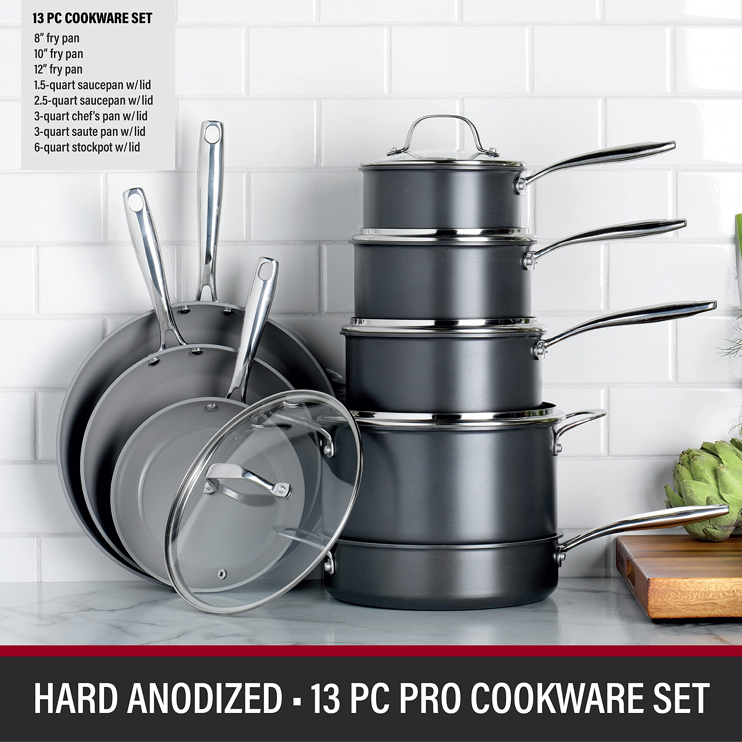 Granitestone Pro Hard Anodized Pots and Pans Set 13 Piece Premium Cookware Set & Even Heating Oven Pan Set with Square & Round Baking Pan Muffin Pan, Loaf Pan & Baking Sheet