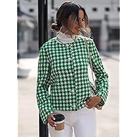 Women's Coats Women's Winter Coats Gingham Print Button Front Tweed Coat Warmth Special Autumn and Winter Fashion Novel (Color : Green, Size : Small)