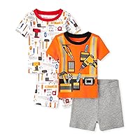 The Children's Place Baby Boys' and Toddler Snug Fit 100% Cotton Sleeve Top and Shorts 4 Piece Pajama Set