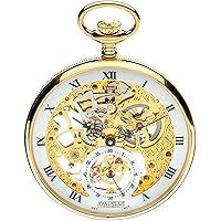 Open Face Skeleton Pocket Watch 17 Jewelled Mechanical Gold Plated Case - Luxury