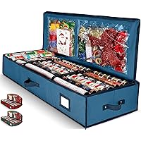 HOMIOR Gift Wrap Organizer, Christmas Wrapping Paper Storage Bag w/Useful Pockets for Xmas Accessories, Fits Upto 24 Rolls, Underbed Storage for Holiday Decorations, Large Capacity Storage Box