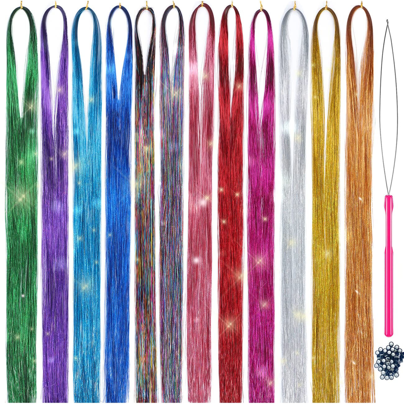 Mua Hair Tinsel Kit Strands With Tool 47 Inch 12 Colors 2100 ...