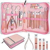 26 Pcs Manicure Set,Professional Pedicure Kit,Stainless Steel Nail Clippers for Women,Pedicure Care Tools with Pink Leather Travel Case-Rose Gold