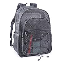 COVAX Heavy Duty Mesh Backpack, See Through College Mesh Backpack, Semi-transparent Mesh Bookbag with Bungee and Comfort Padded Straps for Commuting, Swimming, Beach, Outdoor Sports (Grey)