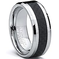 8MM Men's Tungsten Carbide Ring Wedding Band W/Carbon Fiber Inaly sizes 5 to 15
